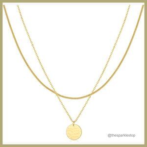 Layered 14K Real Gold Plated Necklace Set with CZ Pendant